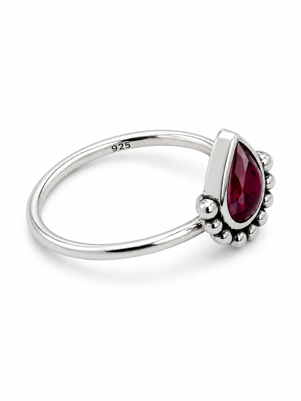 S925 Ruby Teardrop Bubble Ring - Picture 3 of 4